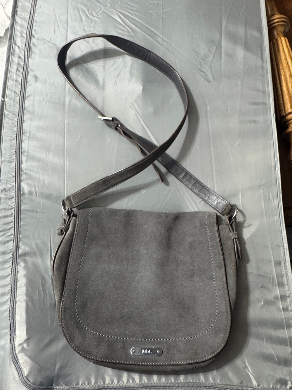 RLL Ralph Lauren Classic Suede Crossbody Bag in Dark Gray